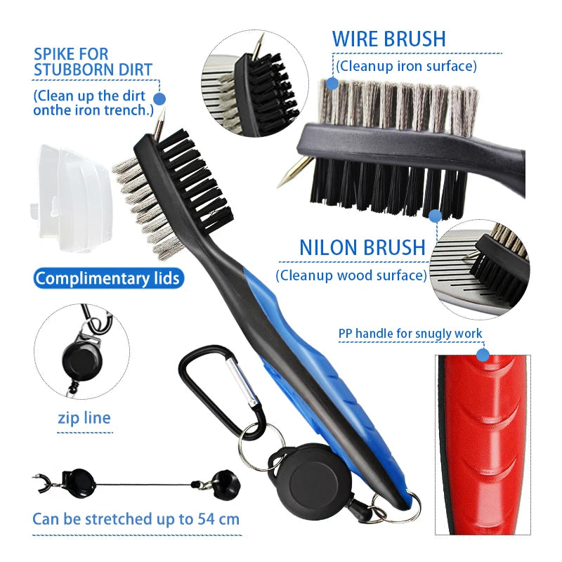 Nettoyeur de Club de Golf, brosse de nettoyage avec mousqueton, aiguiseur de rainure, accessoires de sport de Golf multi-styles